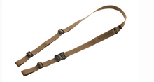Load image into Gallery viewer, Brown rifle sling with black buckles on a white background